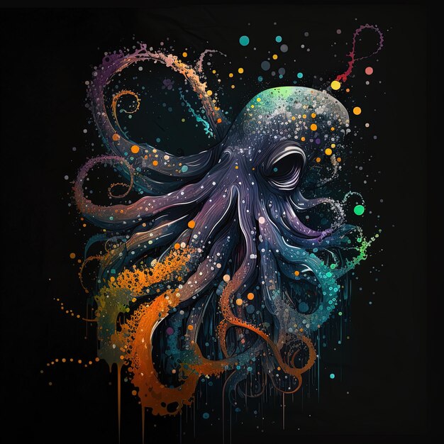 Cosmic Inked Wonder Kleurrijke druppels versierde ruimte-octopus