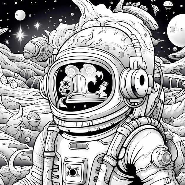 Cosmic Kaleidoscope Abstract Astronaut Coloring Page for Kids