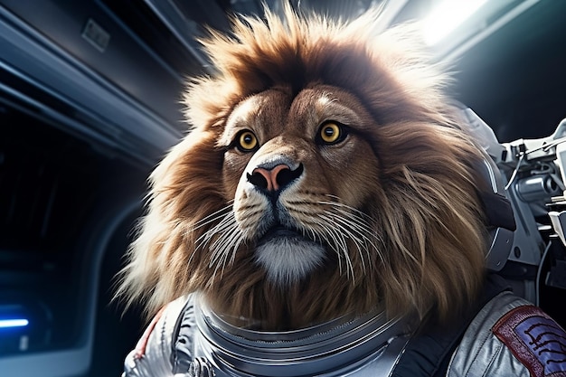 Photo cosmic king lion astronaut