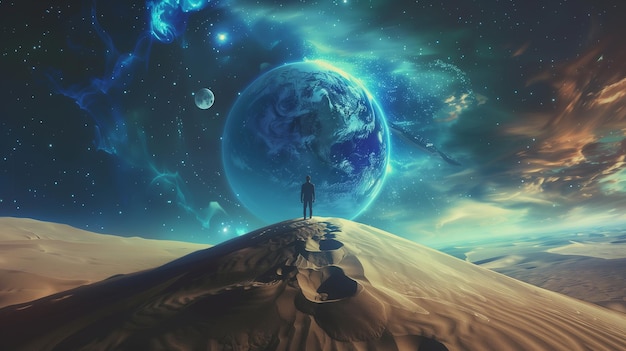 巨大な月と星空の宇宙風景