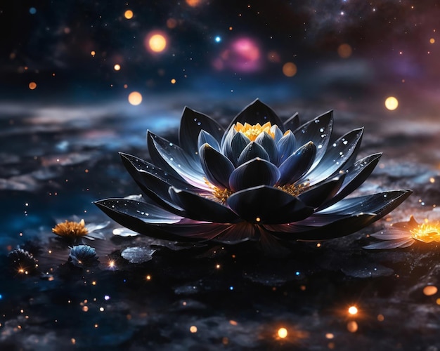 Фото Космический волшебный цветок черного лотоса в космосе