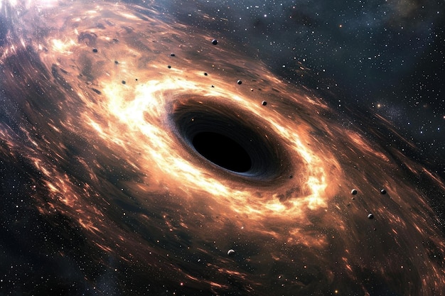 Photo cosmic mystery the depths of a black hole in space an enigmatic gravitational singularity shaping the fabric of the universe a celestial journey into the heart of darkness