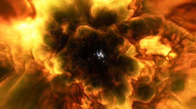 Cosmic nebula in space among stars and galaxies Gas dust clouds nebula in outer space Birth and expansion of universe Formation of stars and planets from the nebula 3d render