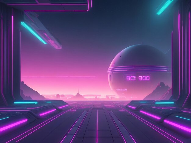 Photo cosmic nostalgia retro scifi background with futuristic landscape