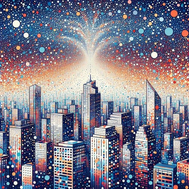 cosmic psychedelic art sky metropolis cityscape