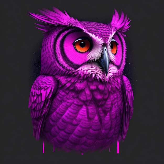 Cosmic purple owl illustration tshirt design and black background