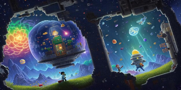 Cosmic Quest Betoverende Pixel Art-avonturen in de Forests of Wonders en Outer Space