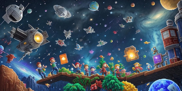 Cosmic Quest Enchanting Pixel Art Adventures in the Forests of Wonders and Outer Space