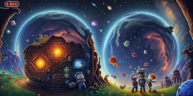 Cosmic Quest Enchanting Pixel Art Adventures in the Forests of Wonders and Outer Space