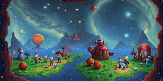 Cosmic Quest Enchanting Pixel Art Adventures in the Forests of Wonders and Outer Space