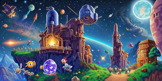 Cosmic quest enchanting pixel art adventures in the forests of wonders and outer space