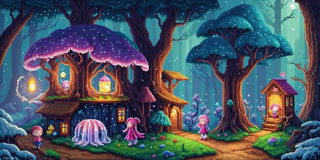 Photo cosmic quest enchanting pixel art adventures in the forests of wonders and outer space