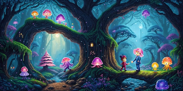 Cosmic quest enchanting pixel art adventures in the forests of wonders and outer space