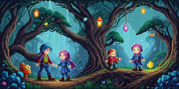 Cosmic quest enchanting pixel art adventures in the forests of wonders and outer space