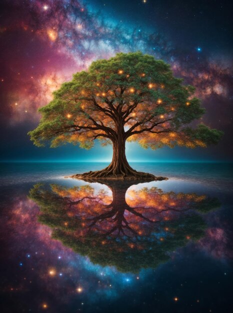 Photo cosmic sacred tree of life and wisdom