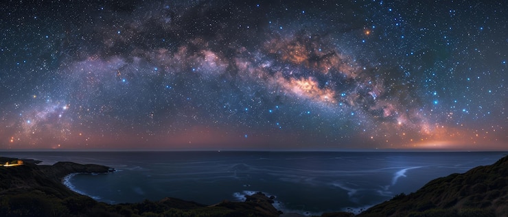 Photo cosmic serenity stunning 8k uhd milky way over calm ocean perfect for astrophotography enthusiasts