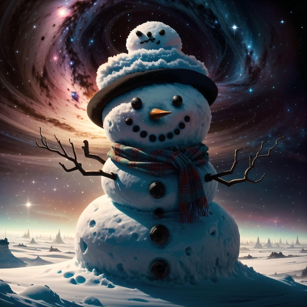 Cosmic snowman with outer space in the background