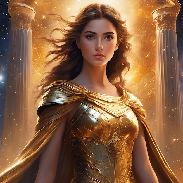 cosmic style galaxy girl in golden armor