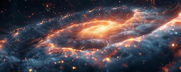 Photo cosmic swirls of data forming intricate galaxies background