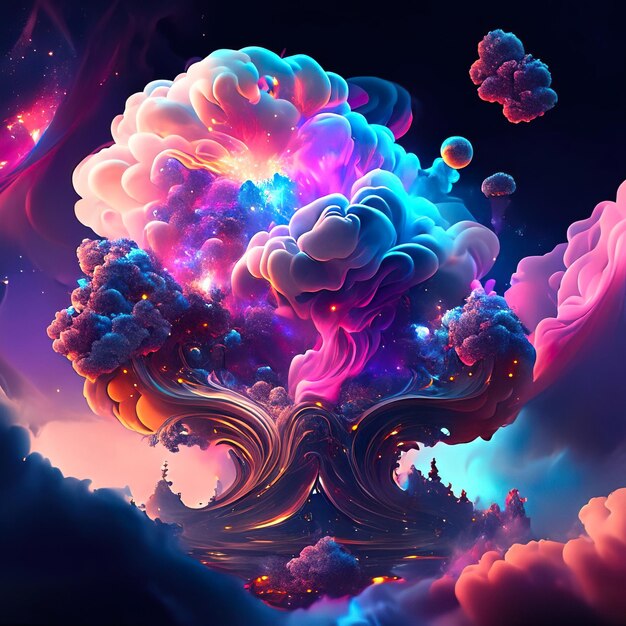 Cosmic tree in starlit galaxy generative ai