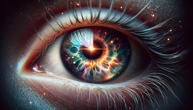 Cosmic Vision in a Human Eye Illustration