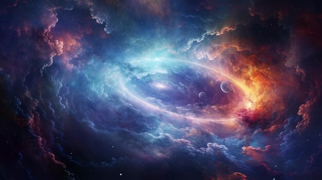 Premium AI Image | Cosmic voyage space scene with swirling galaxy nebula  and distant planet energy and power of swirling galaxies and dark matter in  space fantastic background