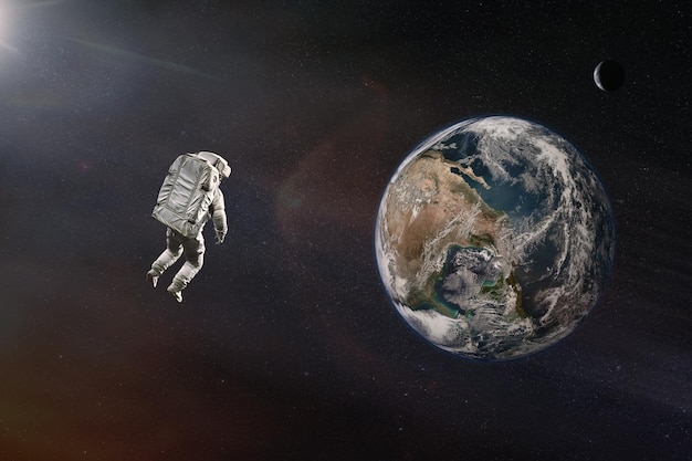 地球惑星に対する宇宙空間の宇宙飛行士nasaによって提供されたこの画像の要素