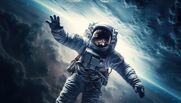 Космонавт в космосе показывает большой палец