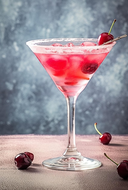 Cosmopolitan cocktail on light rustic background Summer fresh pink cocktail