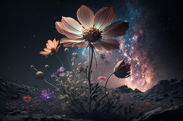 Foto il fiore del cosmo fiorisce con uno sfondo celeste la bellezza della natura