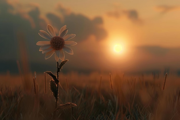 A cosmos flower face to sunrise in field