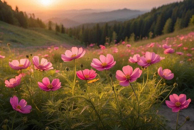 夕暮れの光に輝く宇宙の花