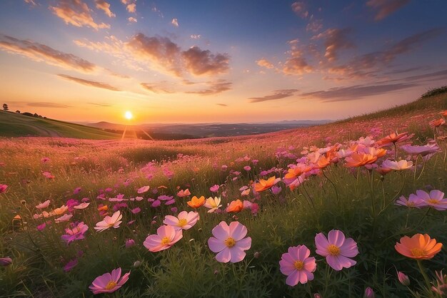 写真 コスモス 夕暮れの花