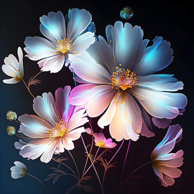 Cosmos flowers wallpaper design illustration and black background