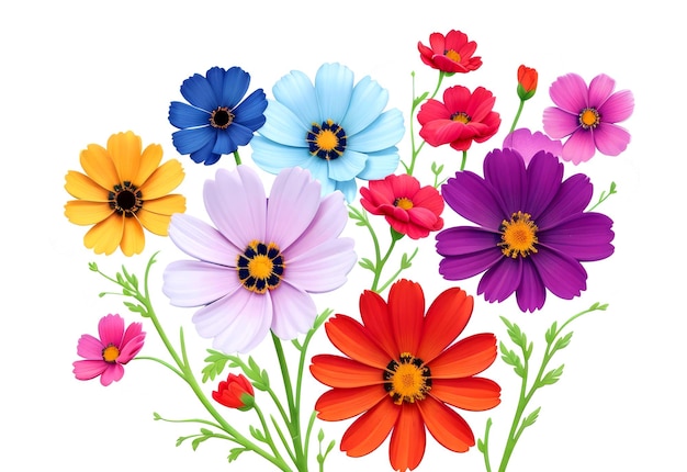 Photo cosmos flowers wallpaper design illustration and white background