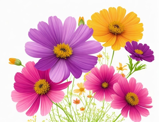 Cosmos flowers wallpaper design illustration and white background