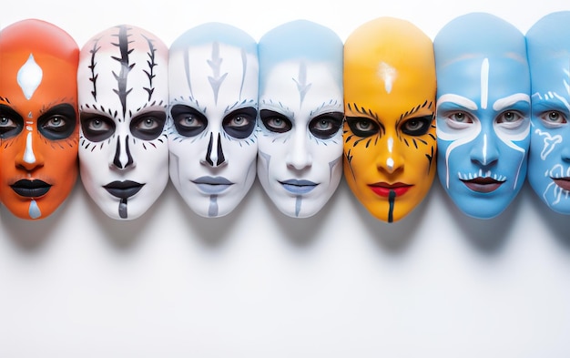 Foto cosplay canvas mastering face paint-techniek geïsoleerd op een witte achtergrond