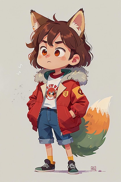 Cosplay fox shaped boy sunshine handsome cartoon anime wallpaper background illustration