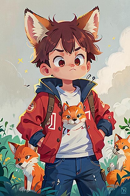 косплей в форме лисы мальчик солнечный красивый мультфильм аниме обои фоновая иллюстрация