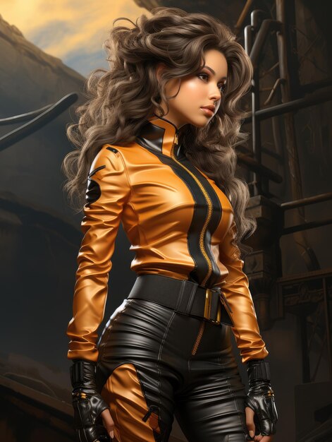 Premium Photo  Cosplay girl in leather pants and jacket game character