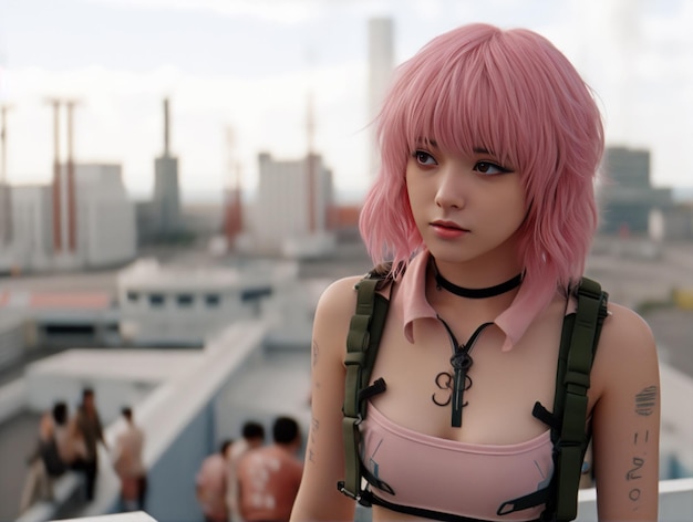 Cosplay girl with pink hair generated by AI