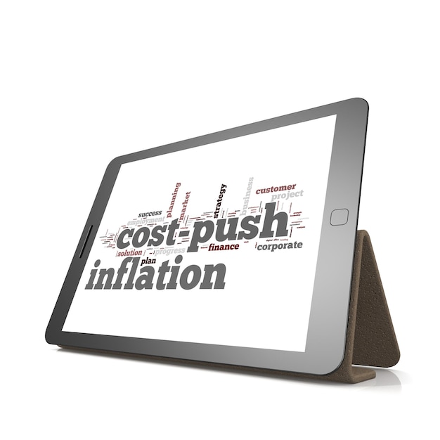 Cost push inflation word cloud on tablet