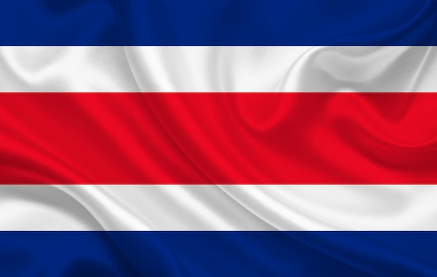 Costa Rica country flag on wavy silk fabric background panorama - illustration