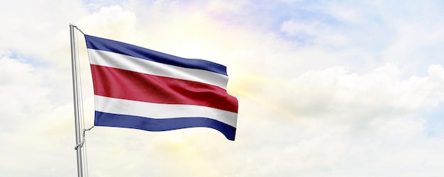 Costa Rica flag waving on sky background 3D Rendering