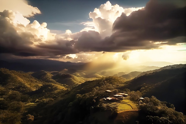 Costa Rica landschap met bergen en wolken Generatieve AI Art Prachtig uitzicht