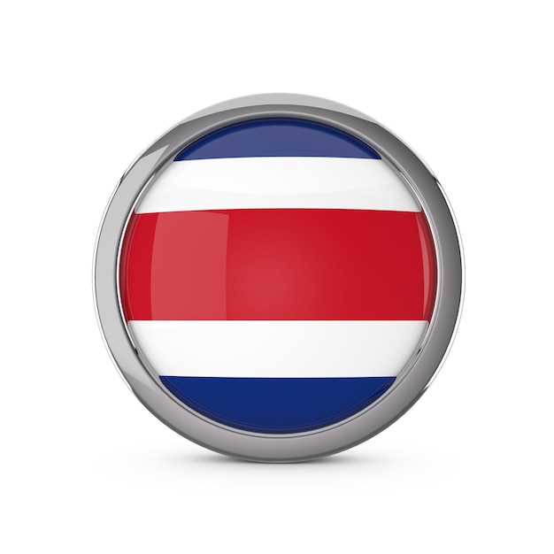 Costa Rica national flag in a glossy circle shape with chrome frame 3D Rendering