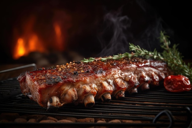 Costata di manzo Gegrilde of in de pan gebakken karbonades met bot met knoflook en rozemarijn Generatieve AI