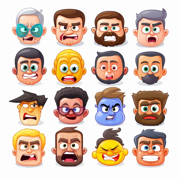 Costume Faces Emojis 2d cartoon vector illustration on whi