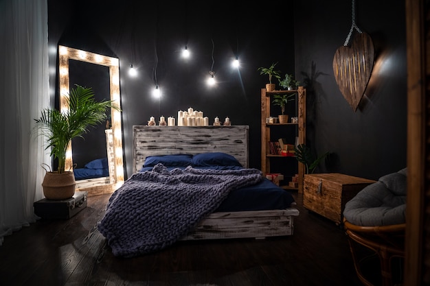 cosy bedroom with lights