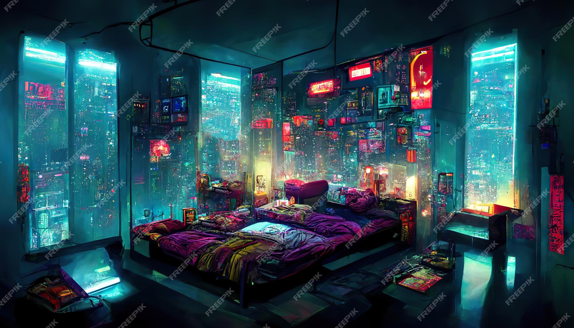 Premium AI Image | Cosy cyberpunk futuristic bedroom concept art ...